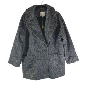 A New Day Womens Double Breasted Coat Herringbone Black White M
